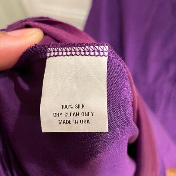 Amanda Uprichard Womens Silk Dress L Royal Purple V Neckline Elastic Waist - Picture 3 of 5